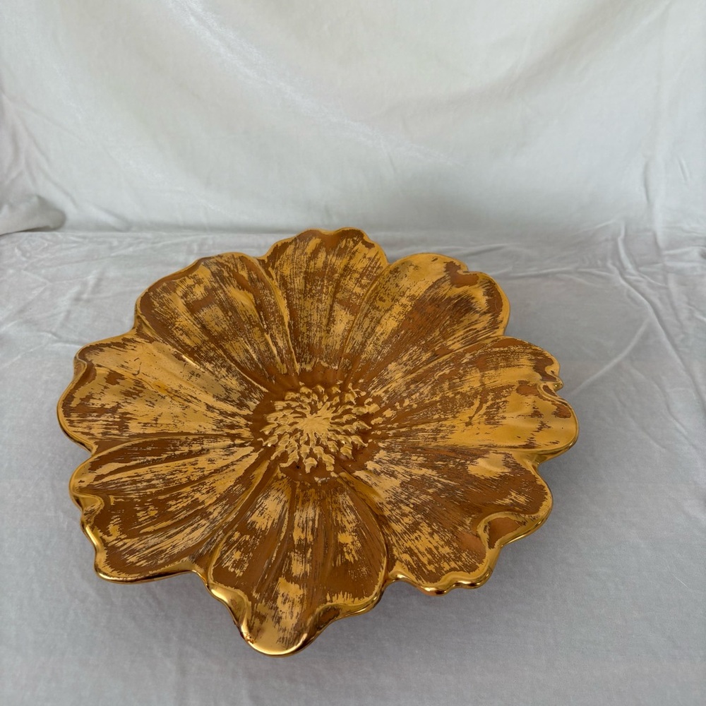 Vintage 60s Stangl gold flower daisy ceramic decorative plate dish home decor